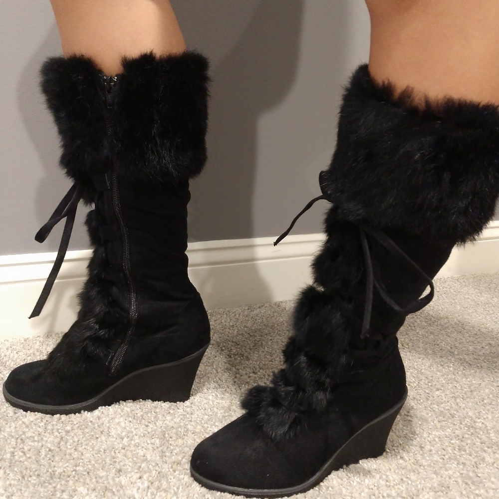 Aerosoles Faux Suede & Fur Lace-up Boots